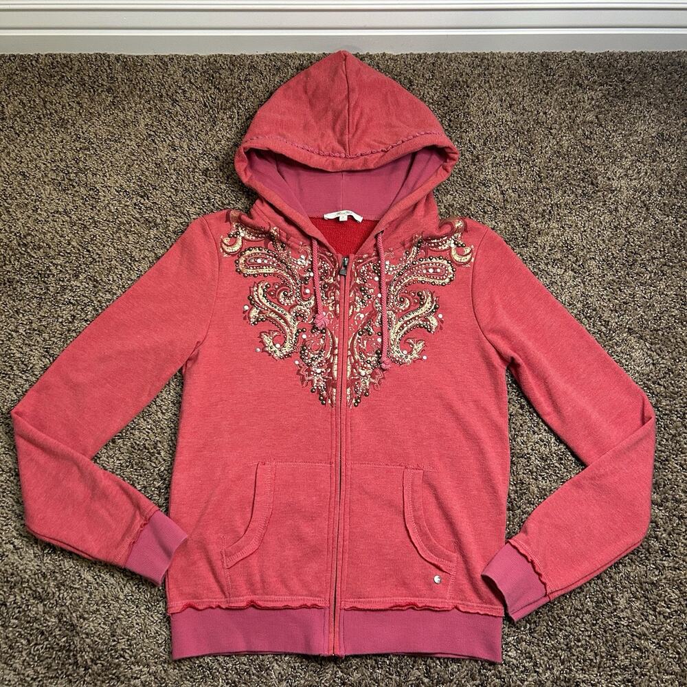 Miss Me Red Embellished Zip Up Jacket Women’s Size Medium